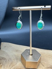 VTG Sterling Silver CHOEN MEXICO Blue Fire Opal Inlay Necklace Pendant Earrings