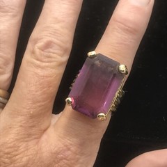 Vintage 18KT GE Gold Plated Large Purple Crystal Unique Cut Ring varied sizes
