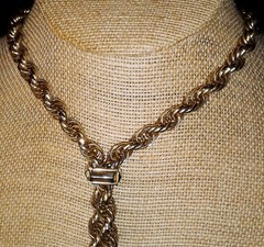 Vintage 1960’s Lariat Tassel Faux Pearl Necklace Gold Plated Heavy Chain MCM