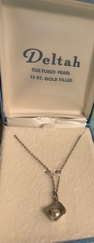 CULTURED PEARL 12K GOLD FILLED 15″ CHAIN BOX NECKLACE pendant
