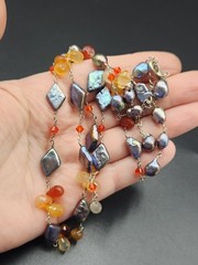 Freshwater Pearl and Teardrop Gemstone Bead Necklace