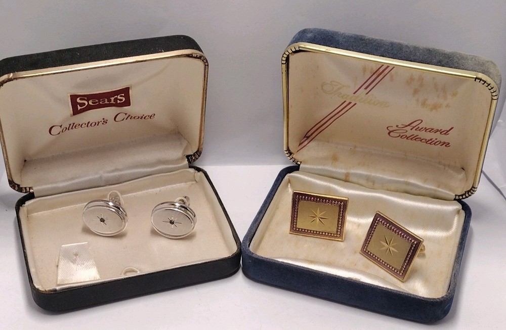 Vintage Sears Bullet Back Silver Gold Oval Rectangle Cufflinks for Men