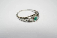 Art Deco Style Emerald & Lab Created Diamond 14K White Gold FN Party Wear Ring
