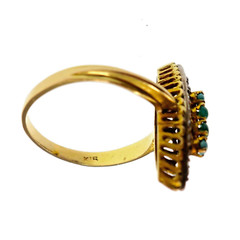Victorian 18k Solid Yellow Gold Natural Turquoise and White Paste Ring Size 8