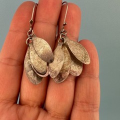 Vintage Sterling Silver Dangle Earrings Oval Disc Modernist Pierced French Wire
