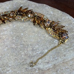 D&E Juliana 5 Link Bracelet Rhinestones Gold Amber AB Glass Aurora Borealis