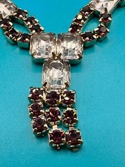 Estate Vintage Necklace Purple & Lavender Rhinestones Gold Tone Prong Set