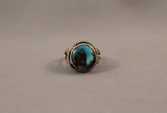 Old Pawn Navajo Sterling Silver And Turquoise Ring Size 7 3/4