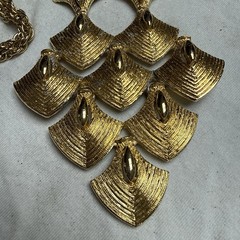 Vintage Gold ToneStatementPendant Necklace Large Abstract Geometric Runway Style