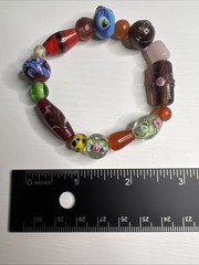 Vintage Art Glass Large Bead Stretchable Multicolored Bracelet