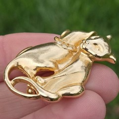 Vintage Cat couple Brooch Cuddling Kittens Lion Rhinestone collar Kitty Jewelry