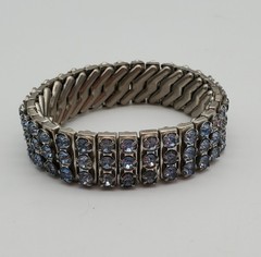 Vintage Light Blue Rhinestone Expandable Silver Tone Metal Bracelet, c. 1950’s