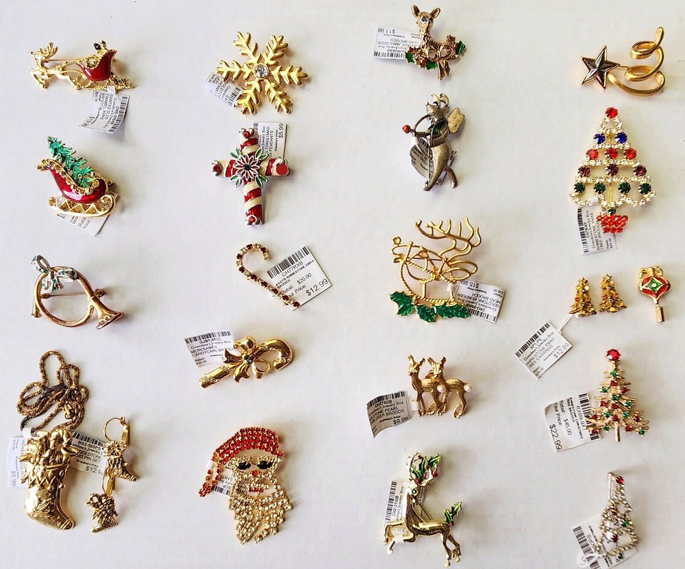 21 pc CHRISTMAS JEWELRY LOT BROOCH EARRINGS RHINESTONE GERRY’S, Louis Guisti, AK
