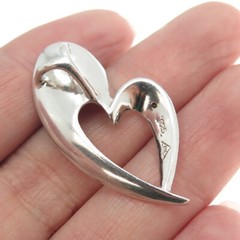 925 Sterling Silver Vintage Real Diamond Open Heart Modernist Slide Pendant