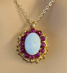 AUTHENTIC SWOBODA PENDANT ~ AUSTRALIAN FIRE OPAL, GENUINE RUBY ~ 3 ct RUBY!