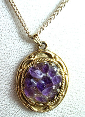 Vintage Amethyst Cluster Pendant Necklace Gold Tone Purple Stone Germany 18 in
