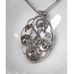 Vintage Klotz 935 Silver Spinel Marcasite Floral Pendant Necklace TEKA Germany
