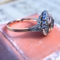 3CT Old European Cut Vintage Halo Lab Created Diamond Ring 14K Two Tone Gold FN