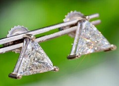 14K SOLID WHITE GOLD 2.43cttw Trillion Cut Natural Diamond STUD POST EARRINGS