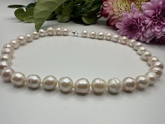 20” White Big Edison Pearl Necklace, 925 Sterling Silver