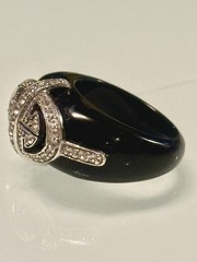 VINTAGE SOLID BLACK ONYX BAND W 925 SS ART DECO CZ DESIGN RING SZ 7