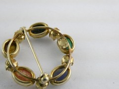 Vintage 1/20th 12k Gold Fill Faux Pearl and Semi Precious Gem Scarabs Circle Pin