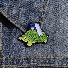 Funny Cartoon Turtle With Gun Metal Brooch Pin Backpack Purses Clothing Lapel