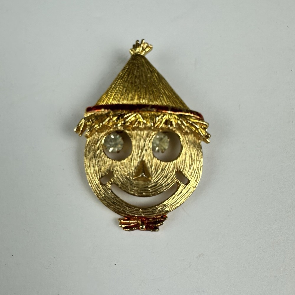 Halloween Gold Brooch With Scarecrow