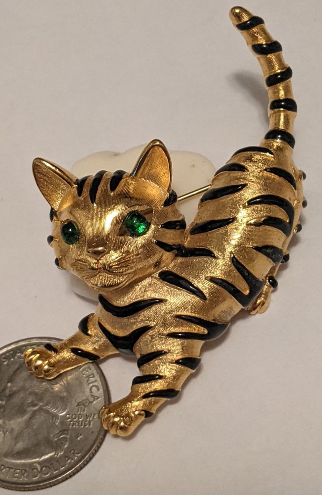 Vintage Trifari Tiger Cub Ark Series Brooch Pin 1966 Green Eyed Kitten Cat