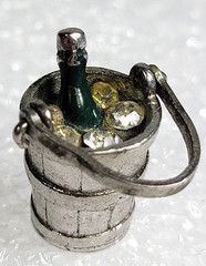 Vintage Wells Sterling Enamel Charm ~ Champagne Bottle in Ice Bucket Rhinestones