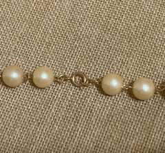 Vintage Faux Pearl Beaded Necklace Bezel Cobalt Blue Cabochon Opera Flapper 42″