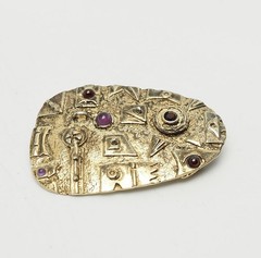Vintage OOAK handmade abstract gilt metal gemstones pin or pendant