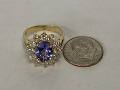 ESTATE 14k YELLOW GOLD GENUINE tanzanite DIAMOND WOMENS RING