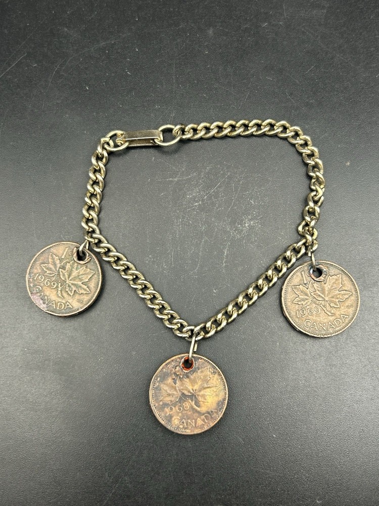 Vintage Canadian Penny Coin Bracelet Handmade from 1968/1969 Pennies