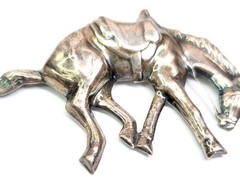 Sterling Silver Horse Brooch Large Bucking Bronco Western Rodeo Equestrian 3-1/8