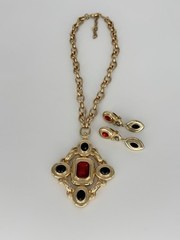 Vintage RJ Graziano Chunky Gold Tone Byzantine Necklace/Dangle Clip Earrings Set