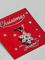 NEW VINTAGE Jezlaine Sterling Silver 925 Christmas Pink Snowflake Charm Pendant