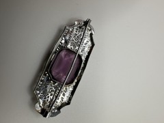 Antique Rough Shape Purple Stone Ornate Brooch 5cm JB23