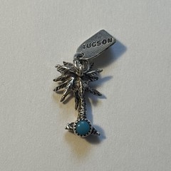 Vintage Sterling Silver Tucson Palm Tree Turquoise Charm Souvenir 21mm 2.42g