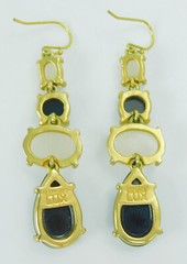 Carol Lee Lux Black & Beige Stone Dangle Earrings