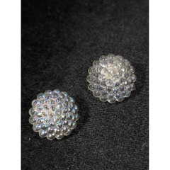 Vintage Lucite Dome Earrings Iridescent Sparkle Pierced Unsigned