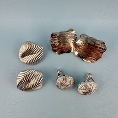 Vintage Clip On Earrings Lot Silver Tone Textured Modernist 1 Signed Monet