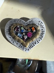 VTG 3” RHINESTONE, GOLD PLATED & PEWTER HEART Pin/Pendant- Costume Jewelry