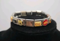 Vintage Italian Charm Bracelet 9mm Stainless Steel Pink Floyd BMW Route 66 Y2K