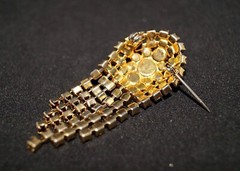 Vintage Bronze Soviet Brooch with garnet color stones pin Made in ussr
