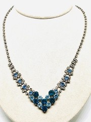 VTG CHRISTINA COLLECTION NECKLACE/EARRING SET TEAL/BLUE/CLEAR/SMOKEY RHINESTONES