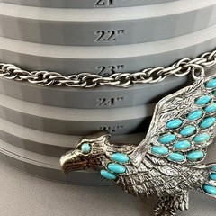Vintage Southwest Necklace Eagle Thunderbird Faux Turquoise Silver Tone 23”