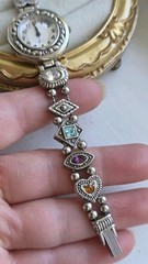 Vintage Avon Jeweled Slider Bezel Charm Bracelet Watch 7″