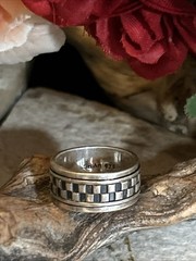 44. Vintage Geo Art Sterling Silver 925 Patterned Spinner Band Ring 7g, 6.25s