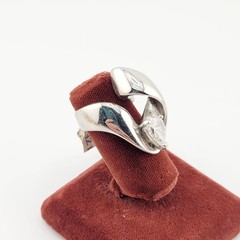 Vtg Sz 8 Ring Lg Pear Cubic Zirconia 18KGE White Gold Electroplated Jewelry Curl